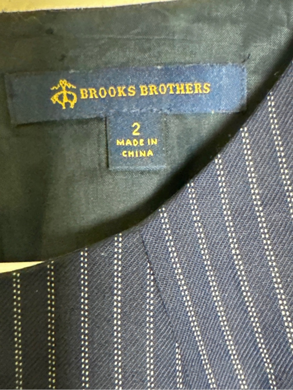 Brooks Brothers sz 2 Sleeveless Navy White Pinstripe Midi Sheath Dress Lace Hem - Picture 5 of 7